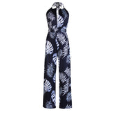 Bedruckter rückenfreier Jumpsuit mit Schlitz und gerader Hose mit weitem Bein